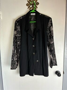MENU Black Blazer with Printed Contrast Sleeves